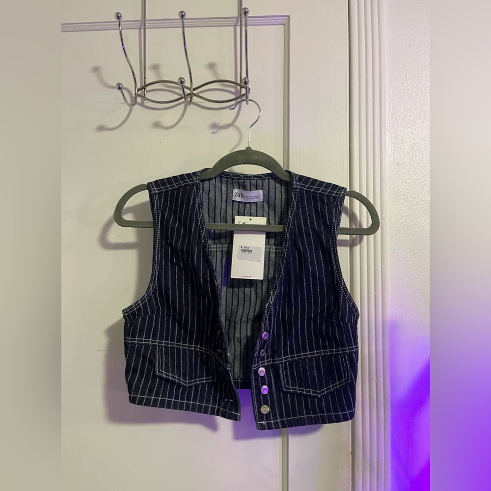 Zara Pinstripe Denim Vest